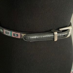 Vintage Brighton Belt southwestern beaded black leather small 28